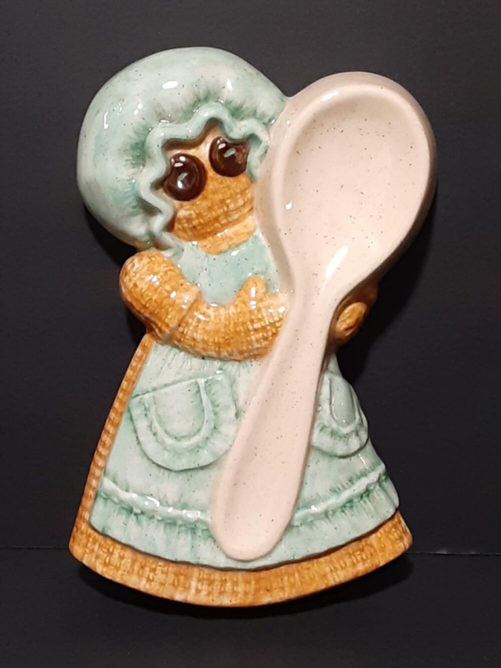 Vintage MCM Gingerbread Woman Spoon Rest Holder Rack Cottagecore Kitchen Ceramic